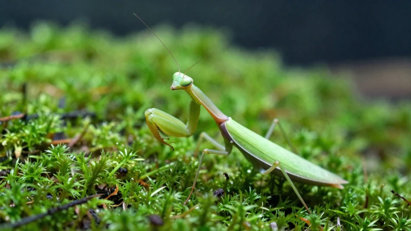 Mantis en terrario húmedo con musgo