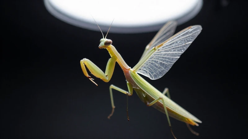 Mantis intenta volar contra el cristal