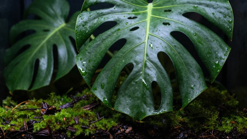 Monstera podrida con luz dramática