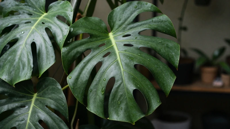 Monstera en terrario con luz natural