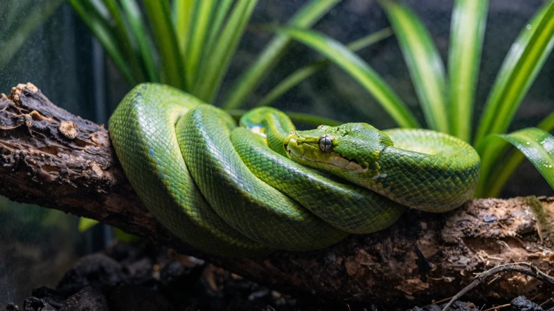 Serpiente tropical en terrario