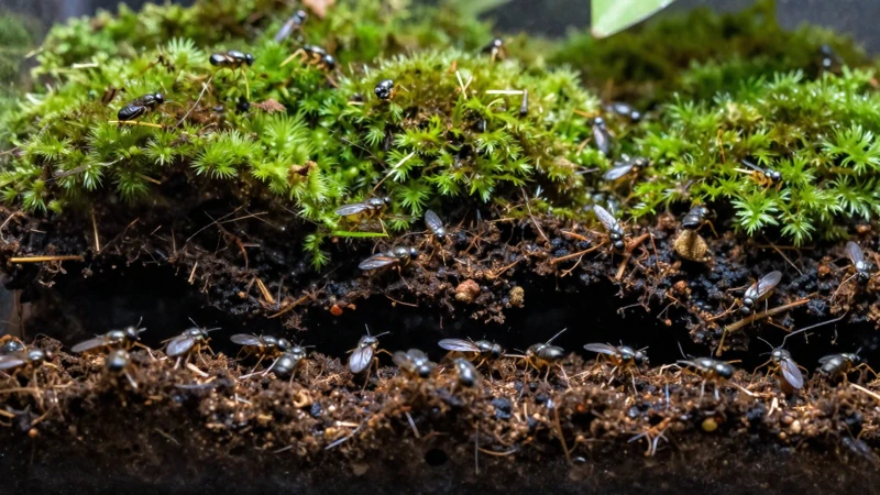Ecosistema de insectos en terrario