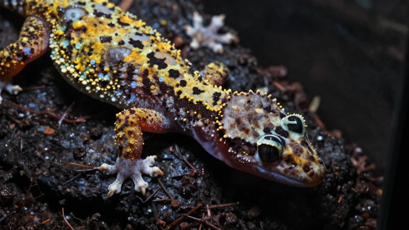 Necrosis de cola de gecko bajo luz dramática