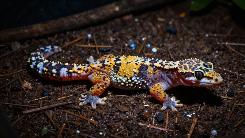 Macro de gecko en descomposición húmeda