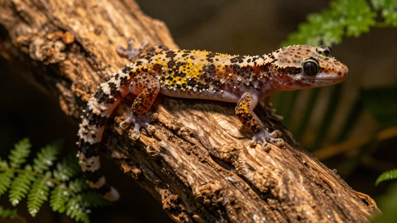 Macro de cola de gecko en terrario cálido