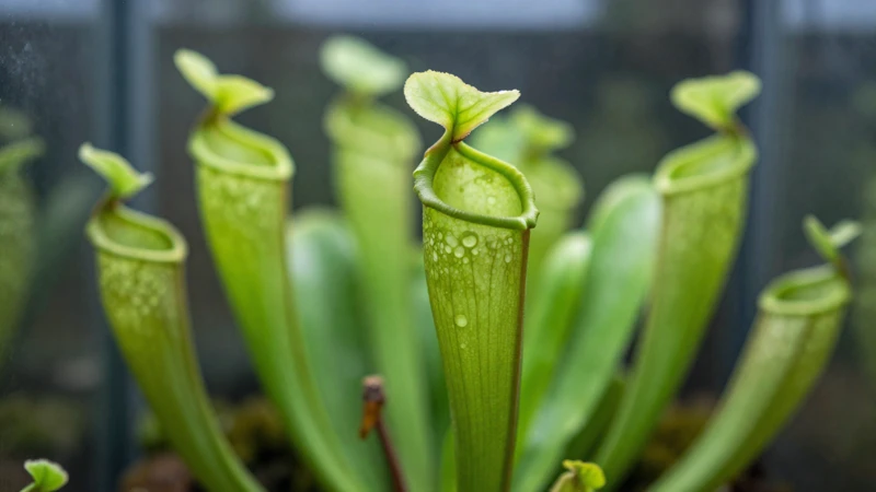 Primer plano de plantas vibrantes en terrario húmedo