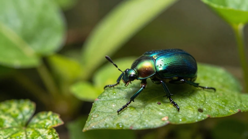 Macro fotografía de un escarabajo en terrario verde