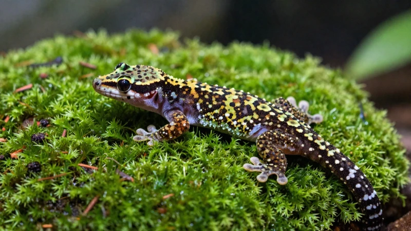 Gecko verde en terrario detallado