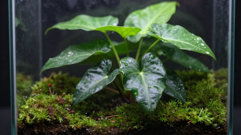 Philodendron verde en terrario húmedo