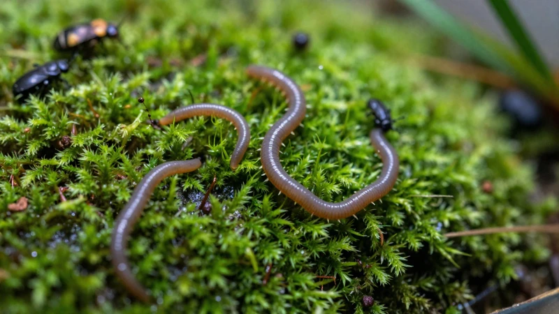 Insectos y nematodos en musgo verde