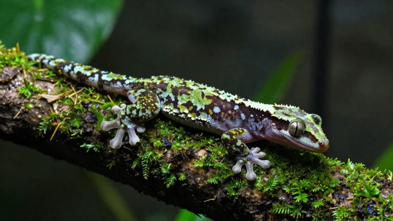Gecko macro en terrario tropical