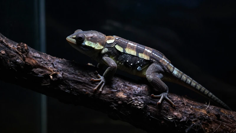 Primer plano dramático de lagarto en terrario