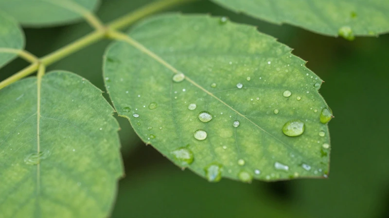 Detalle macro de hojas con gotas de agua