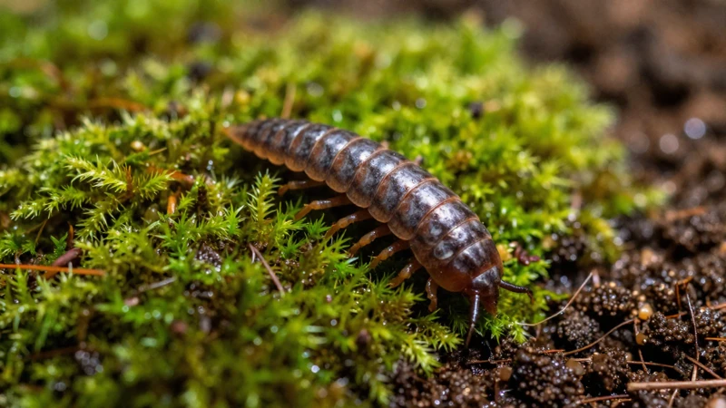 Macro de un terrario de isopodos y musgo