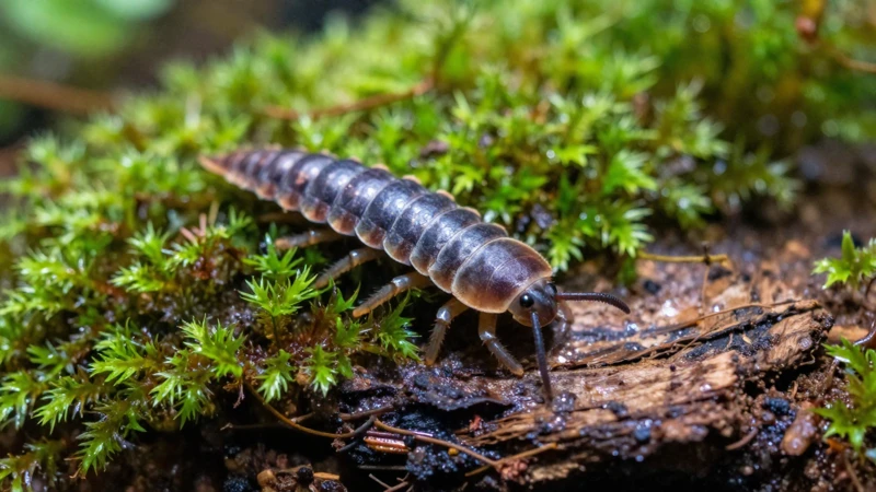 Isopodos detallados en terrario natural