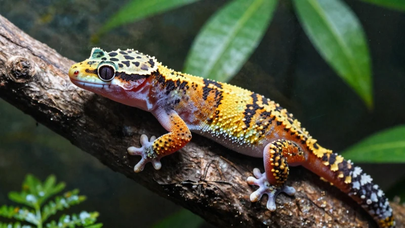 Gecko tropical en terrario de vidrio