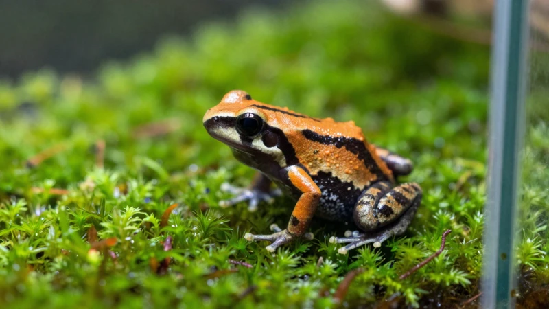 Ranitomeya en un terrario de musgo