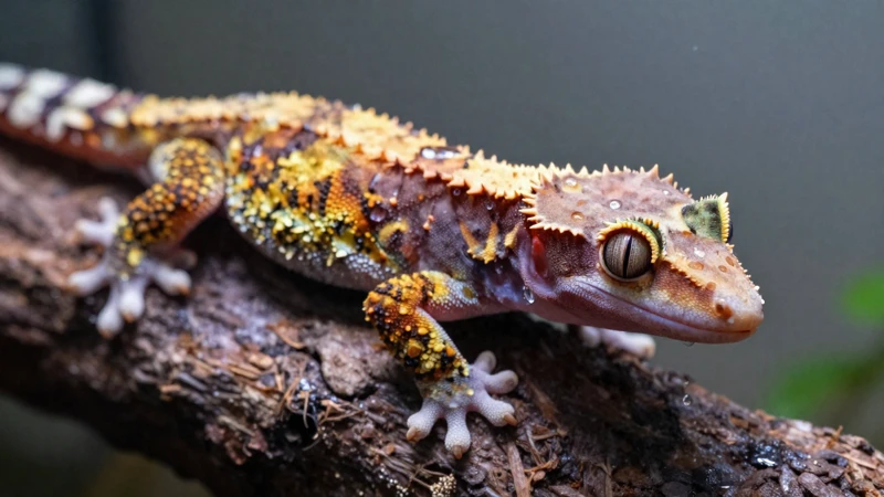 Gecko macro en terrario húmedo