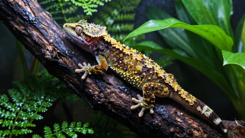 Gecko macro en terrario húmedo