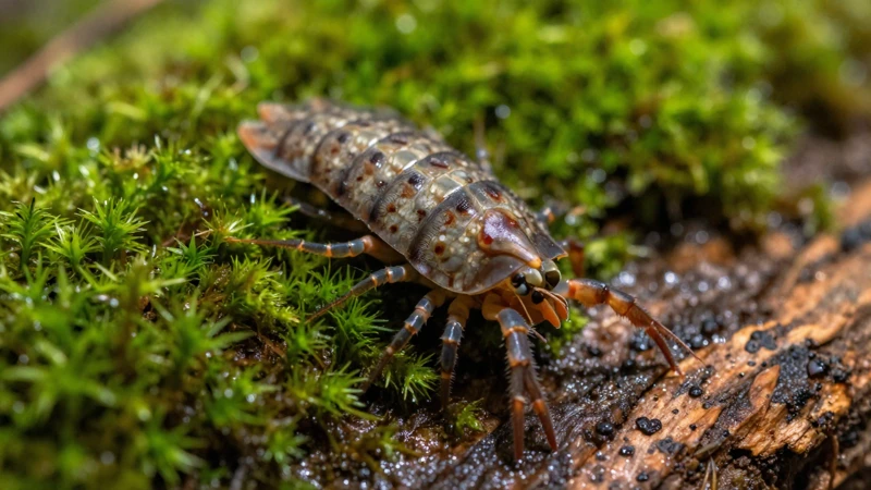 Macro de isopodos en musgo húmedo
