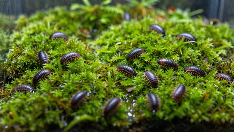 Terrario vibrante con isópodos y musgo