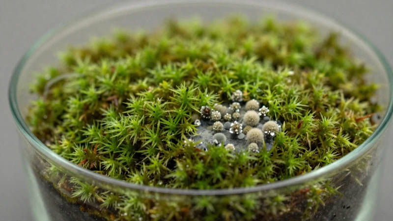 Moho y musgo en terrario macro