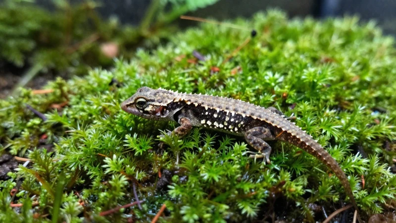 Terrario detallado con lagarto y musgo