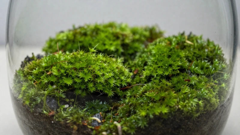 Terrario verde minimalista con luz suave