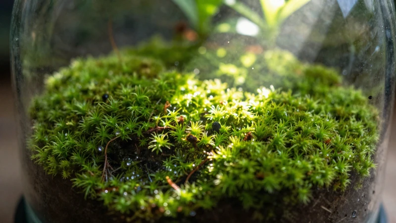 Terrario verde iluminado por la luz