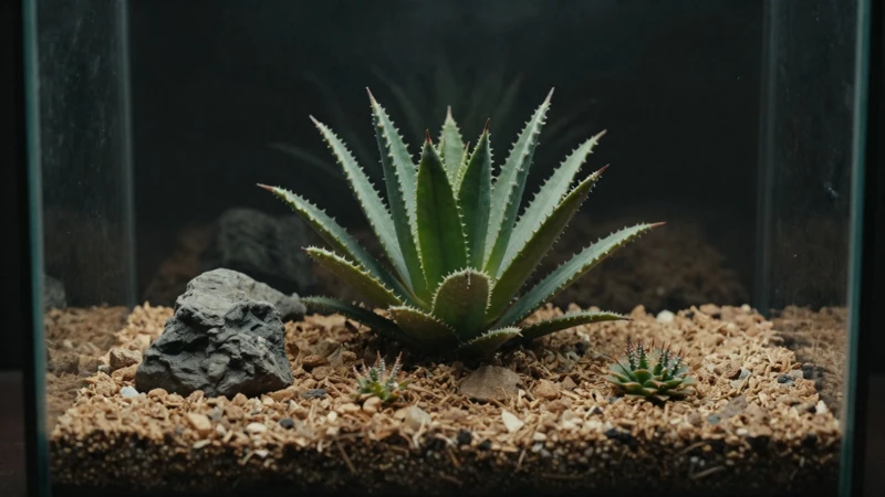 Haworthia desértica en terrario cinematográfico
