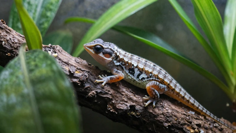 Lagarto juvenil en terrario tropical