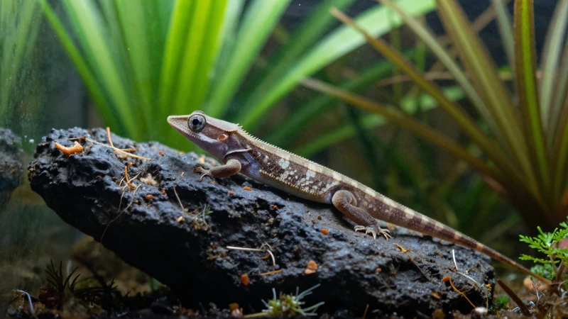 Lagarto tropical en terrario detallado