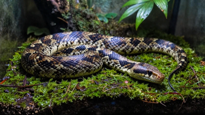 Terrario de serpiente con musgo y luz