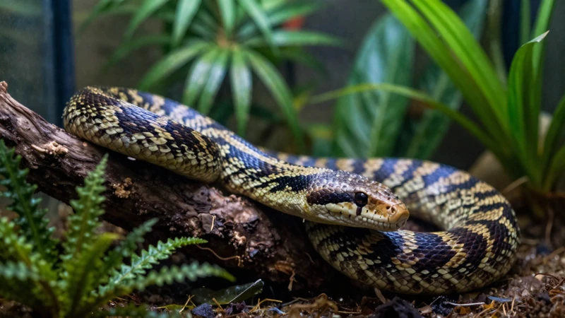 Fotografía de boa tropical en terrario