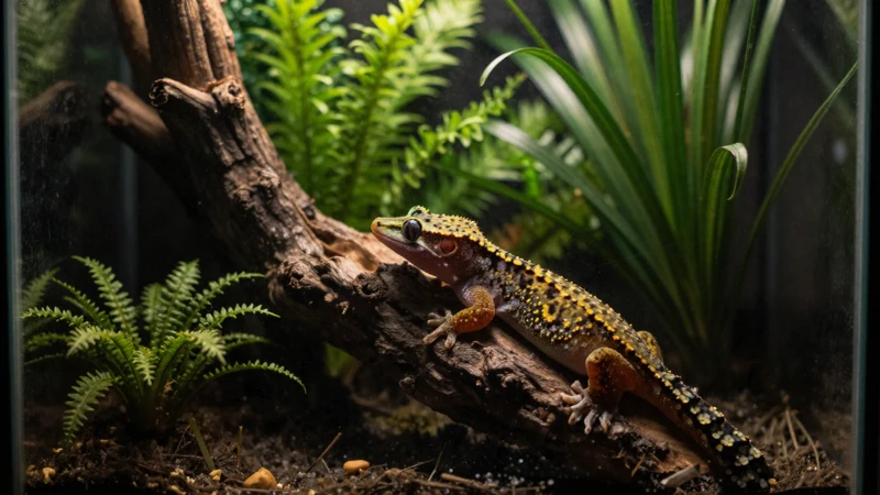 Gecko tropical con luz y sombras