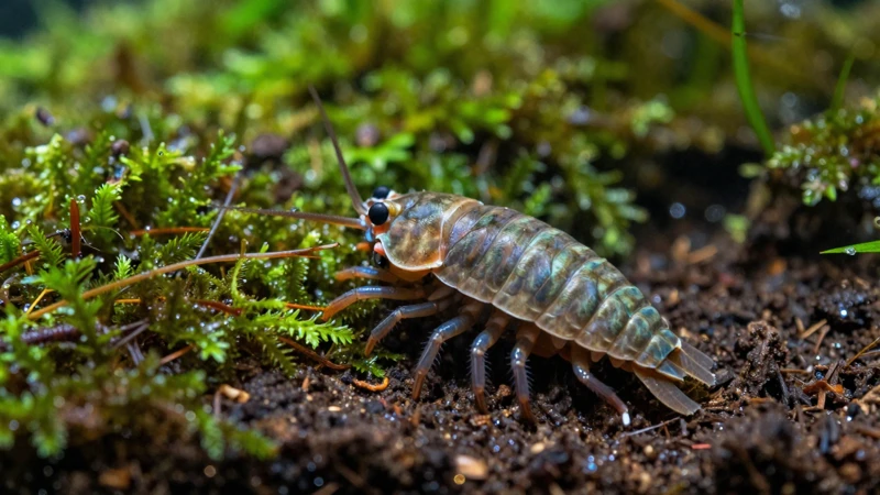 Isopodos detallados en un terrario húmedo