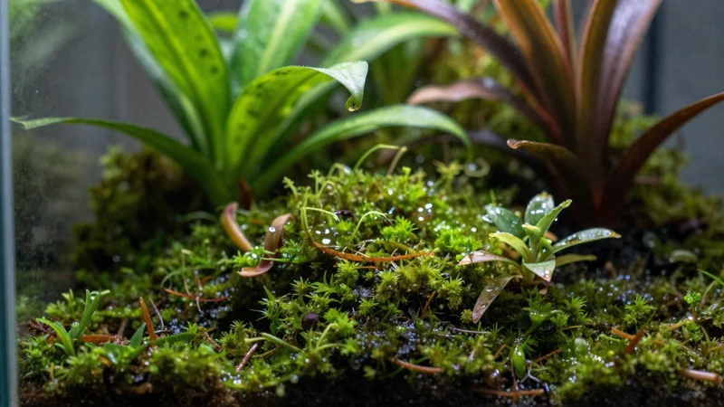 Macro de un terrario tropical húmedo