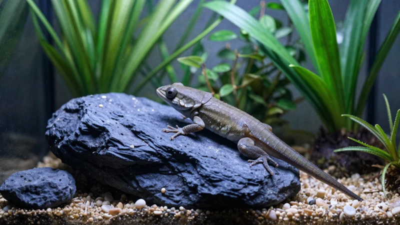 Lagarto tropical en terrario moderno