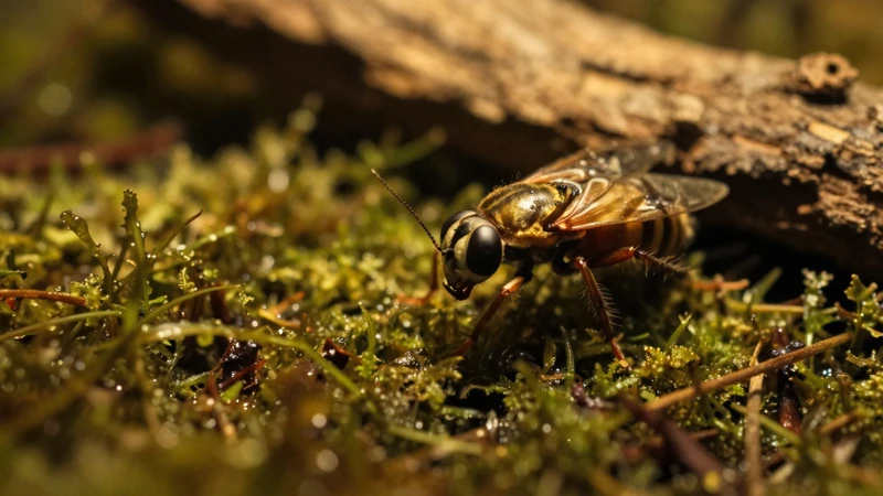 Macro de insectos con luz dorada