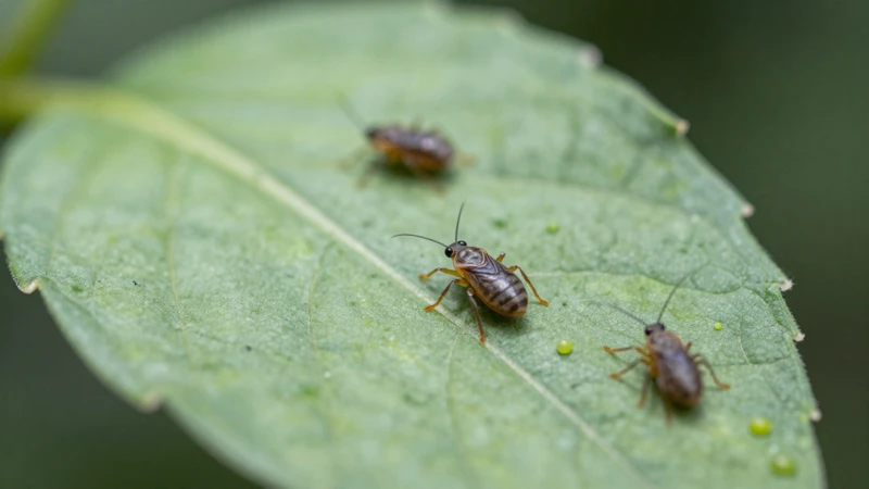 Macro fotografía científica de thrips en hoja